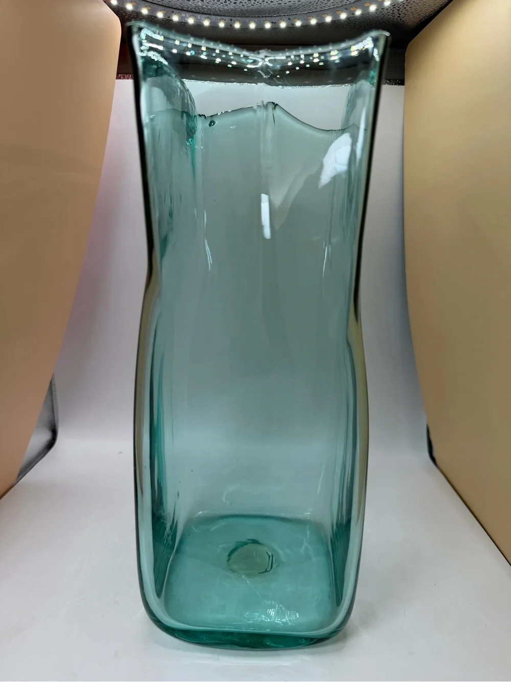 Blenko Hand Blown Glass Antique Green PAPER BAG VASE # 8813L. 12”